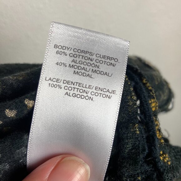 Lucky Brand Size Large Dark Ditzy Floral Tank Top Inlet Lace Black Boho Prairie - Picture 4 of 6